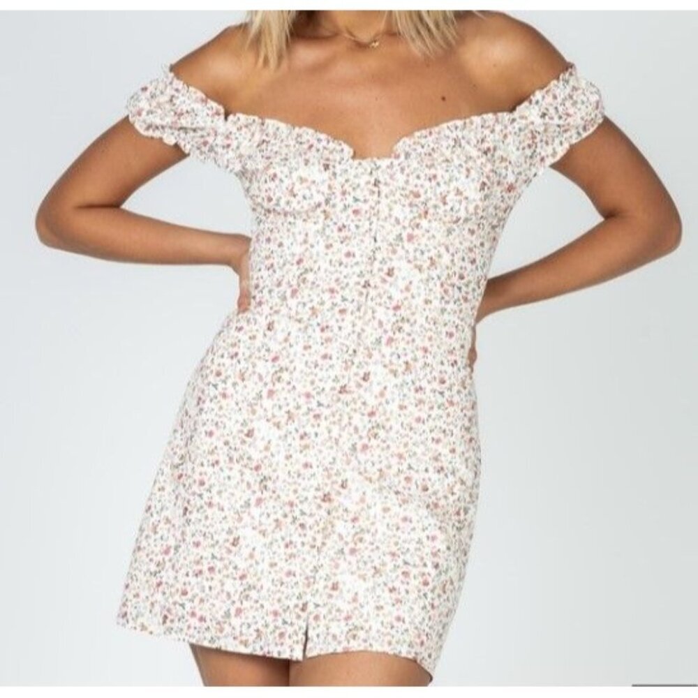 Princess Polly White Floral Off-Shoulder Mini Dress